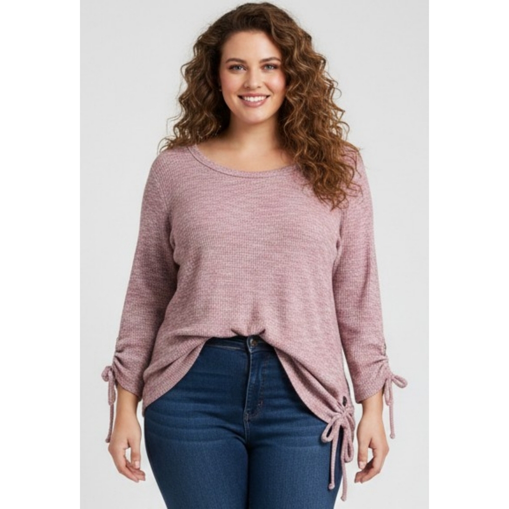 Signature Studio Plus Size Knit 3/4 Sleeve Sweater Heathered Pink Size 2X